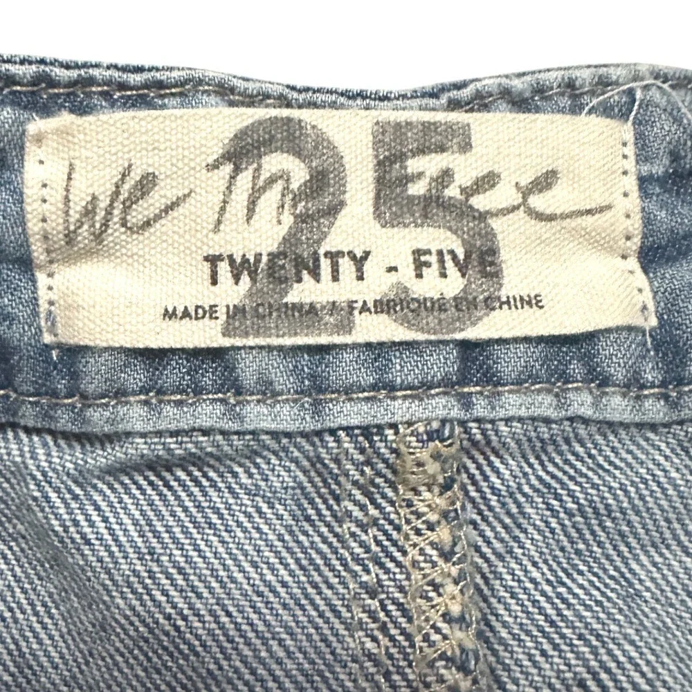 We‎ The Free East of Eden Paperbag Denim Mini Skirt Blue Raw Hem Women's 25 Boho